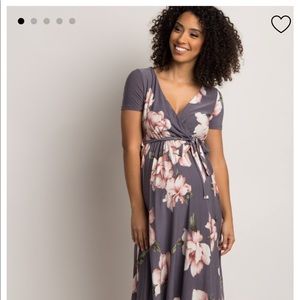 NWT Grey Floral Hi-Low Maternity Wrap Dress